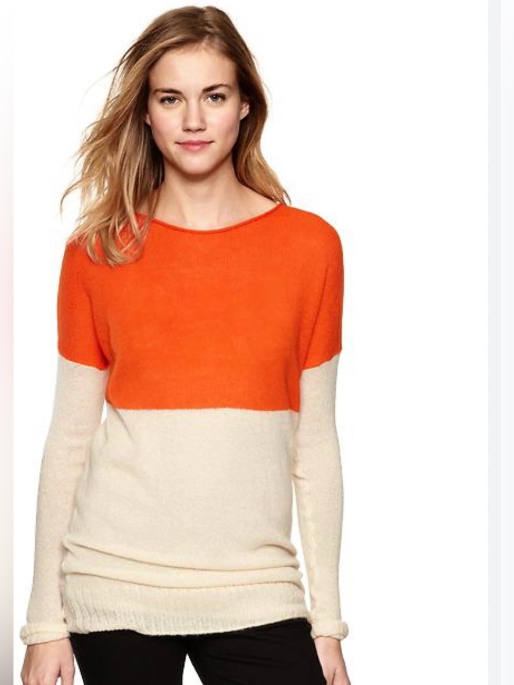 Gap Orange and Cream Colorblock Sweater Size Medium